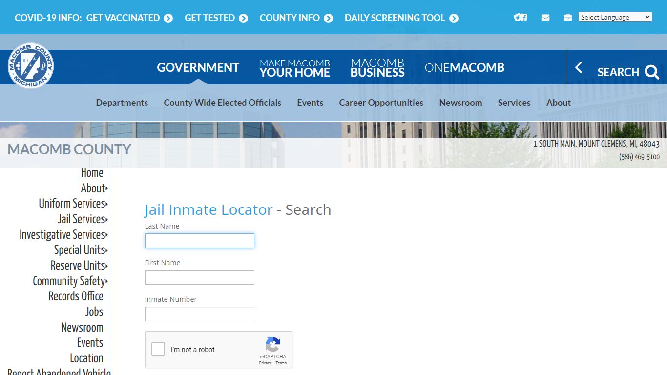 Sheriff - Inmate Locator - Macomb County